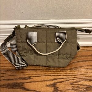 Universal Thread Quilted Olive Crossbody Bag with Striped Webbing